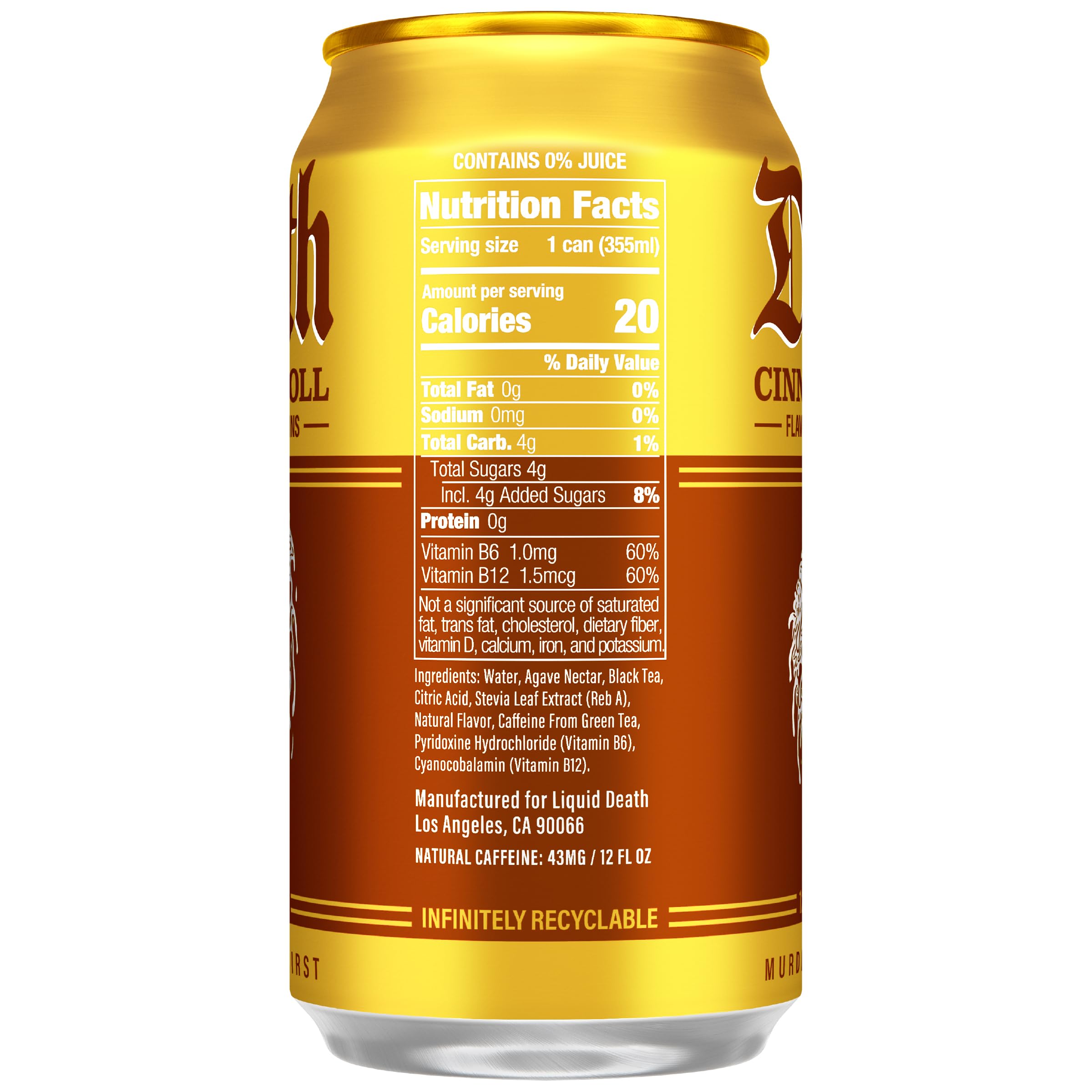 Liquid Death being poured into a glass, showing refreshing iced tea benefit