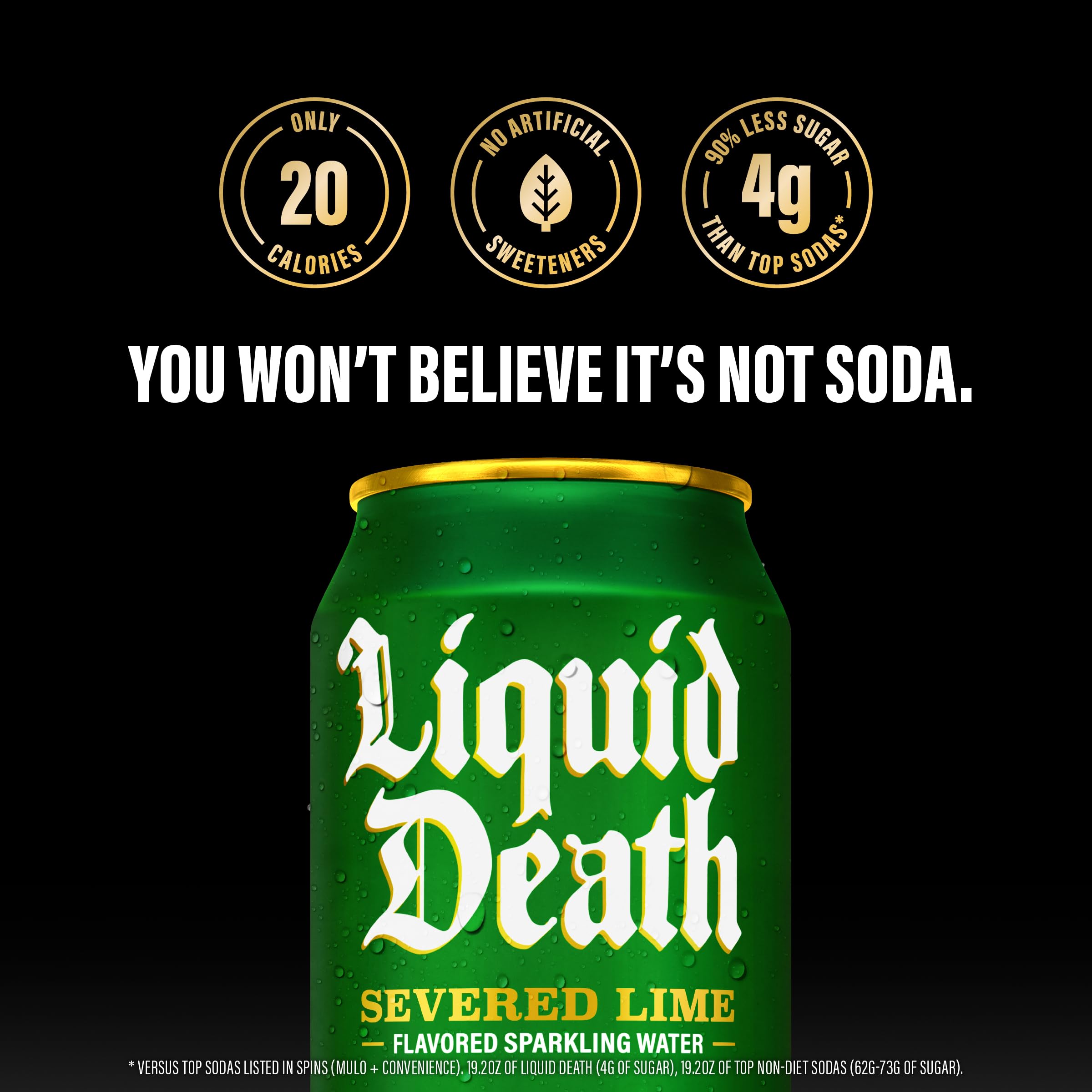 Liquid Death Severed Lime can in hand conveying king-size 19.2 fl oz portion advantage