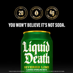 Liquid Death Severed Lime can in hand conveying king-size 19.2 fl oz portion advantage