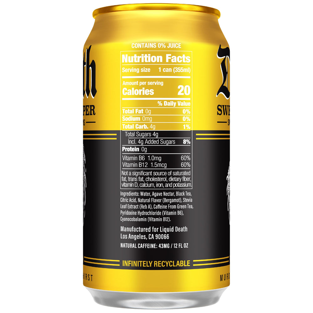 Liquid Death close-up of can label highlighting flavor and features
