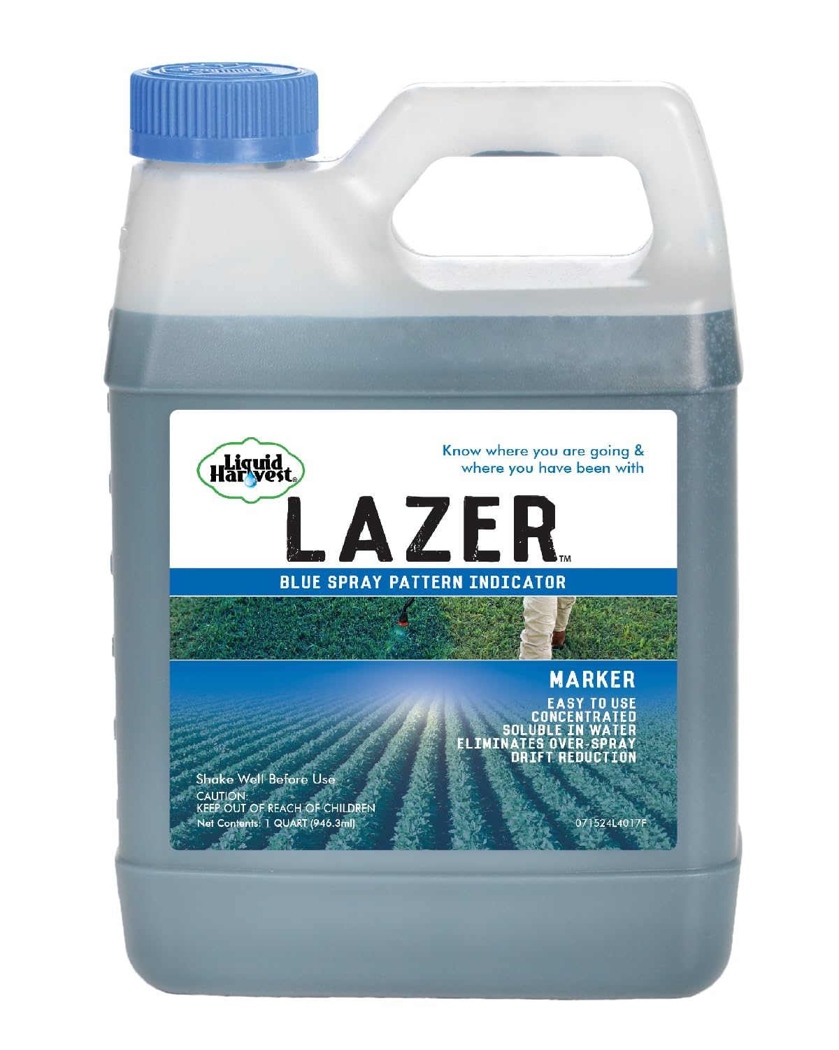 Liquid Harvest Lazer Blue front label showing product identity and size