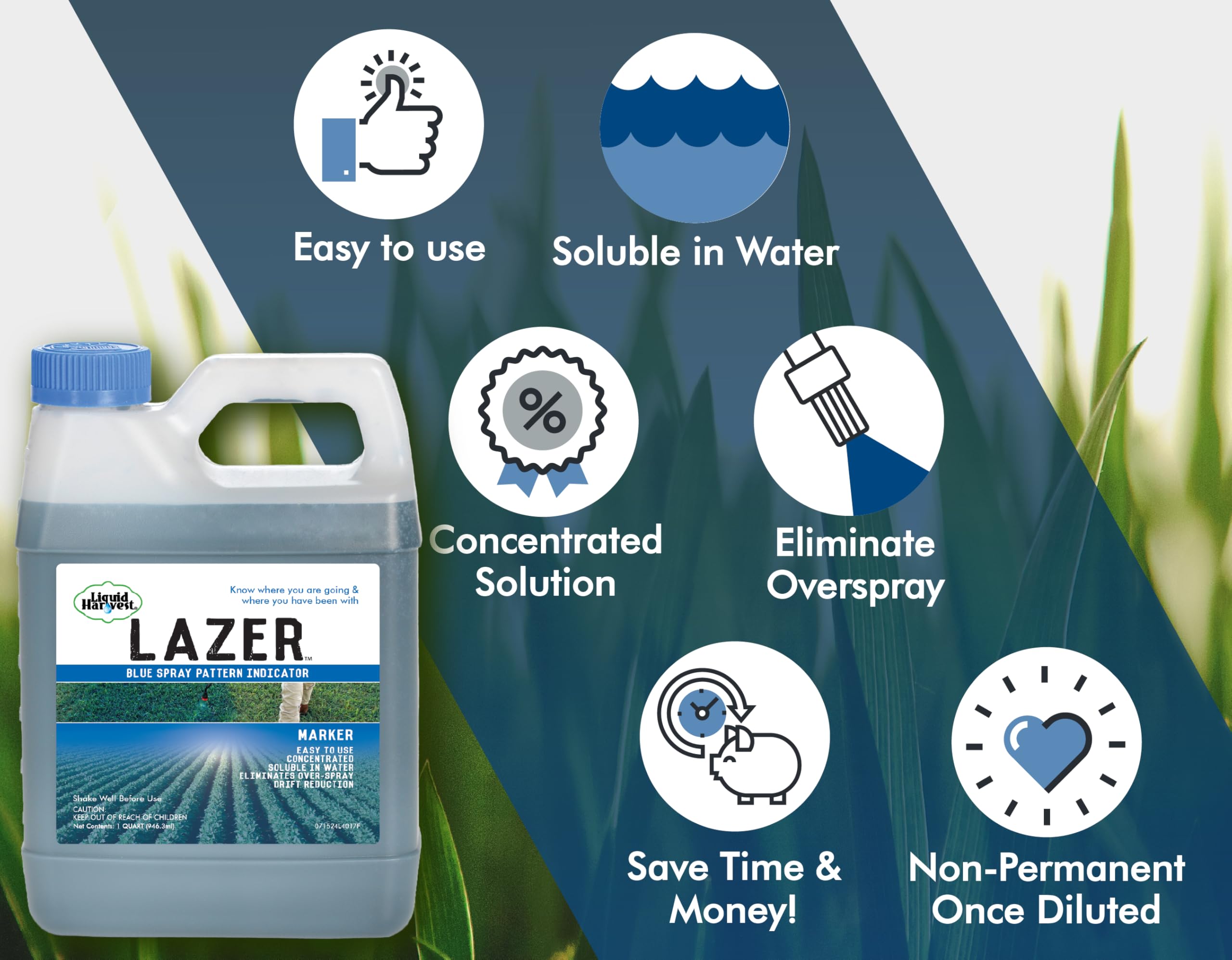 Liquid Harvest Lazer Blue being applied with handheld sprayer for precision