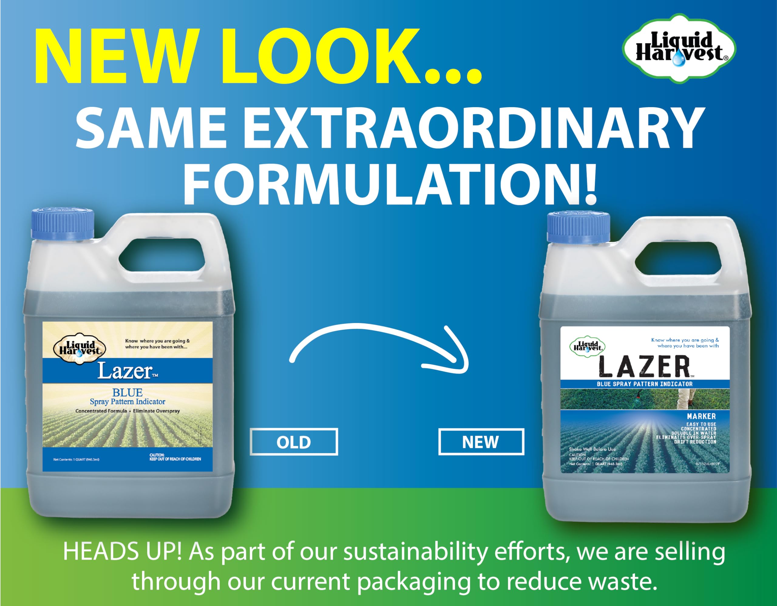 Liquid Harvest Lazer Blue bottle with usage directions and storage benefit