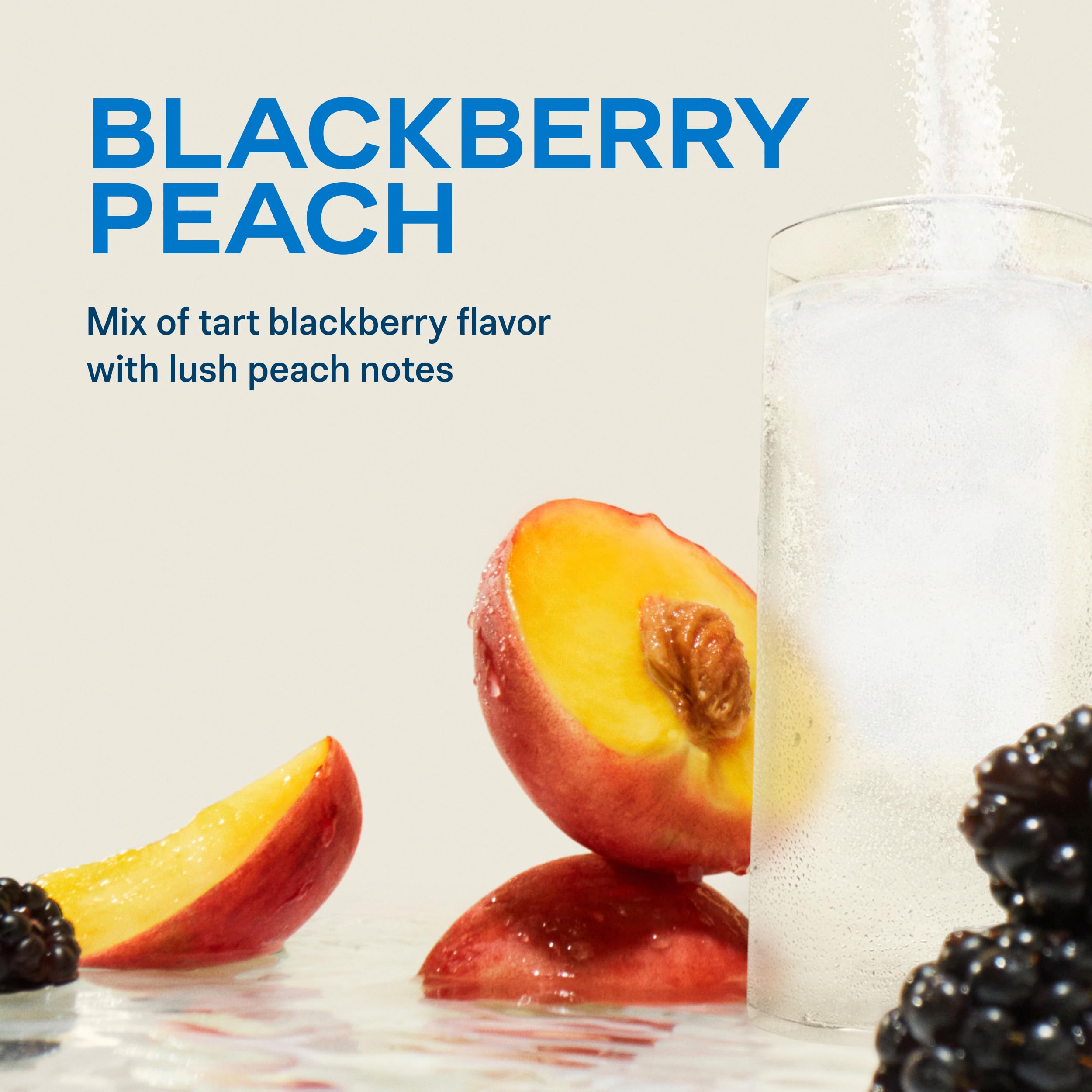 Liquid I.V. single-serve BlackBerry Peach packet next to a glass for convenience