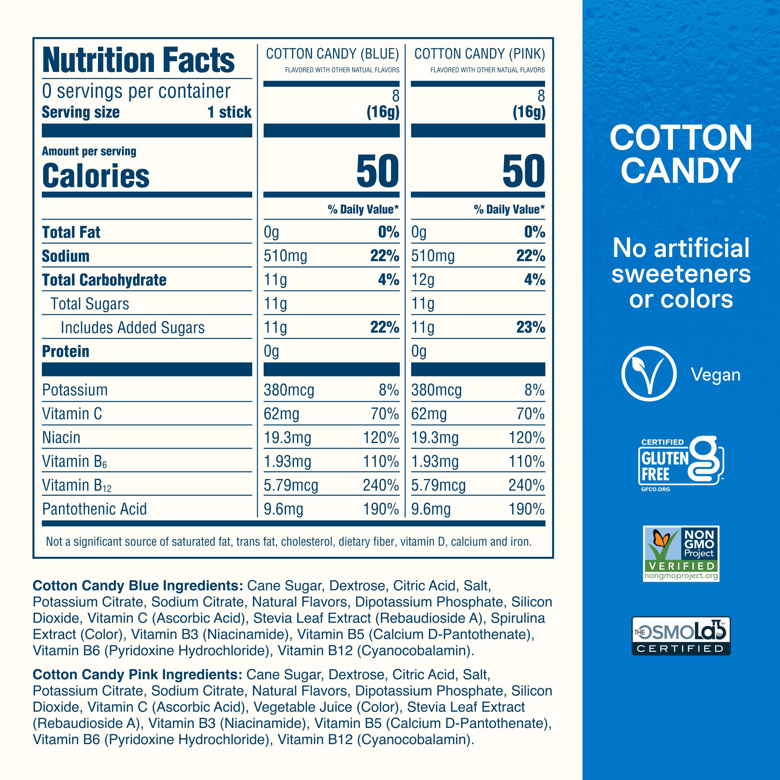 Close-up of Liquid I.V. nutrition label showing electrolyte and vitamin details