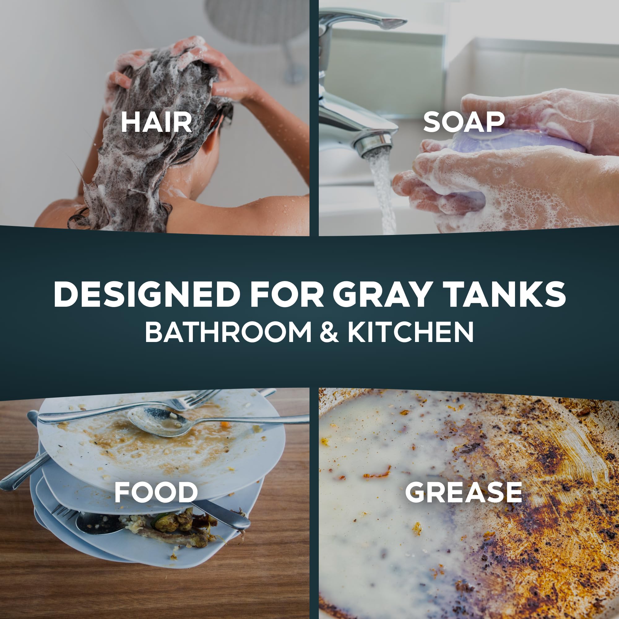 Liquified RV Toilet Treatment next to a hand to show bottle size and easy handling