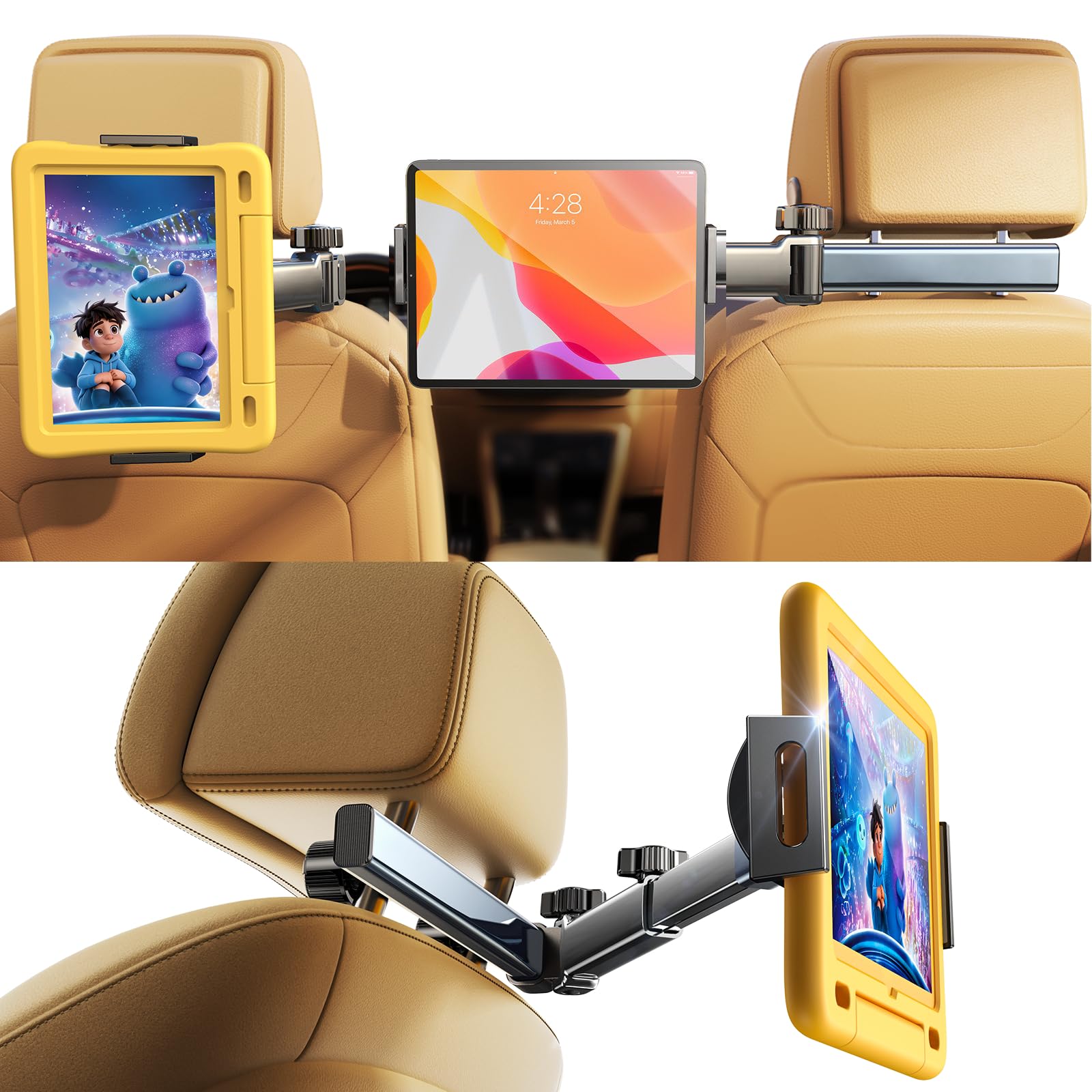 LISEN front view of tablet mount showing compact profile and easy storage benefit