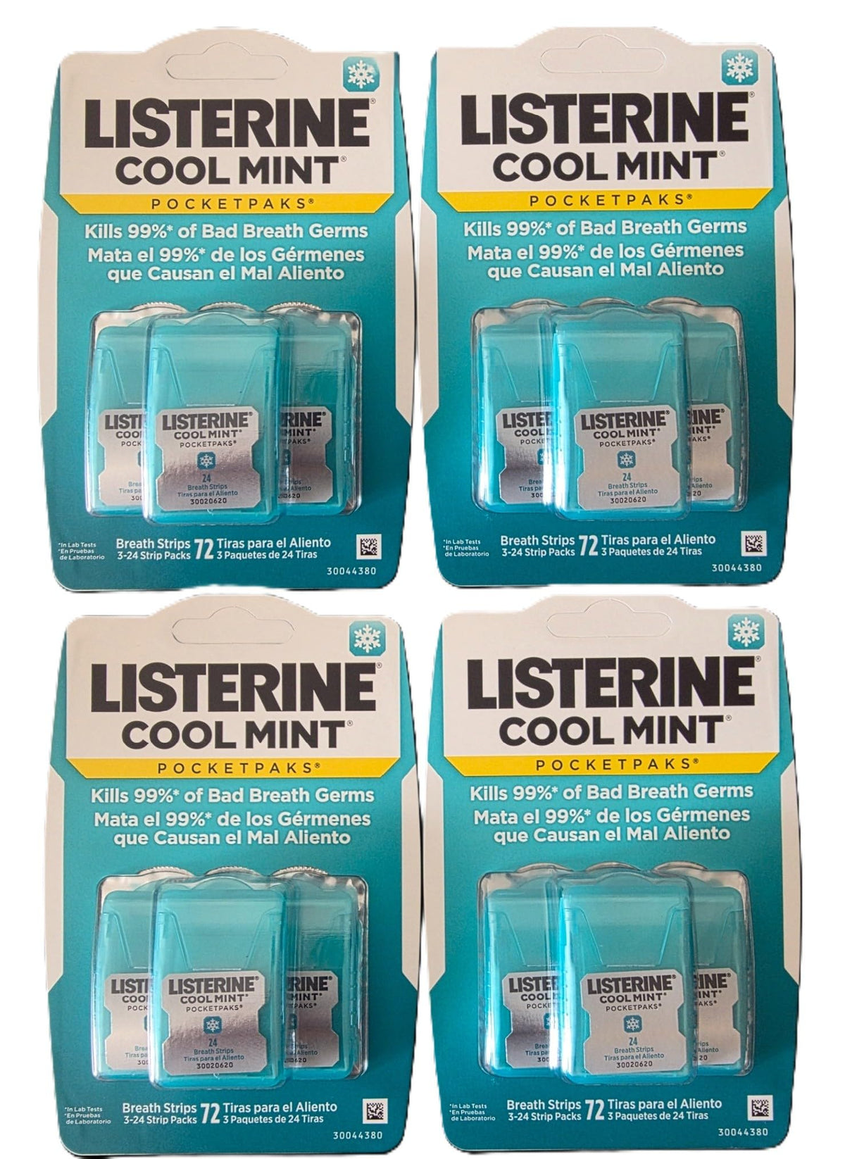 Listerine Cool Mint Pocketpaks front pack showing compact travel-ready strips and fresh mint benefit