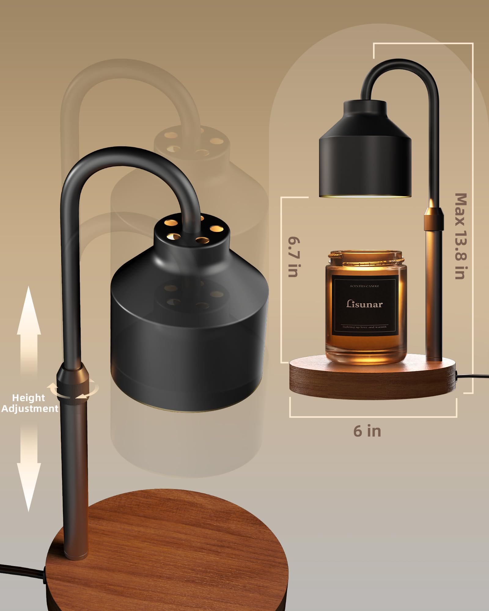 LISUNAR adjustable height post demonstrating candle distance control for optimized melting