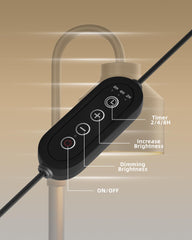 Detail of LISUNAR stepless dimmer and +/- buttons showing precise lighting and fragrance control