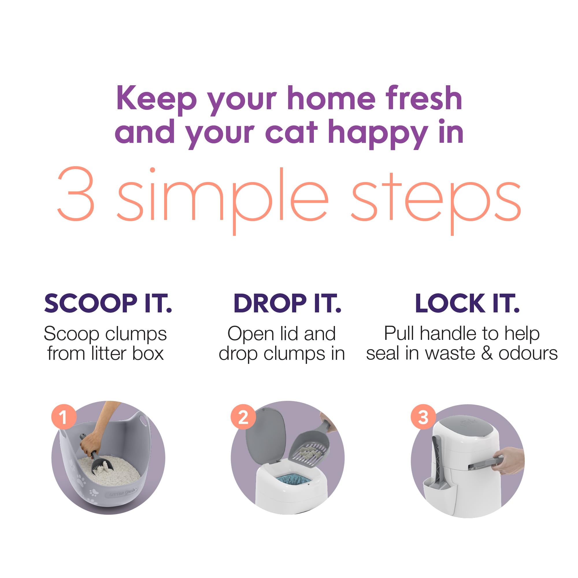 Litter Genie sliding handle detail that seals waste and locks odors benefit