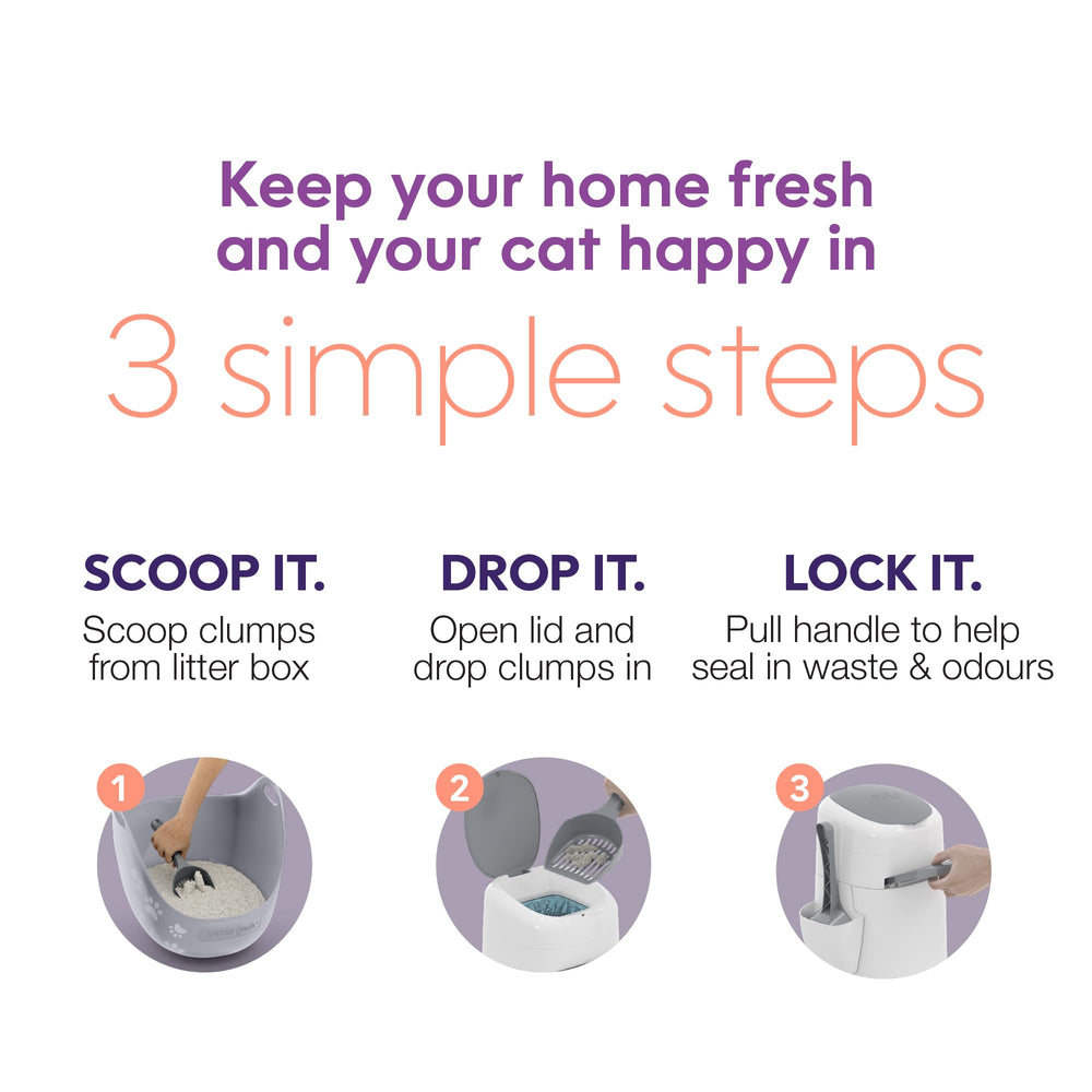 Litter Genie sliding handle detail that seals waste and locks odors benefit