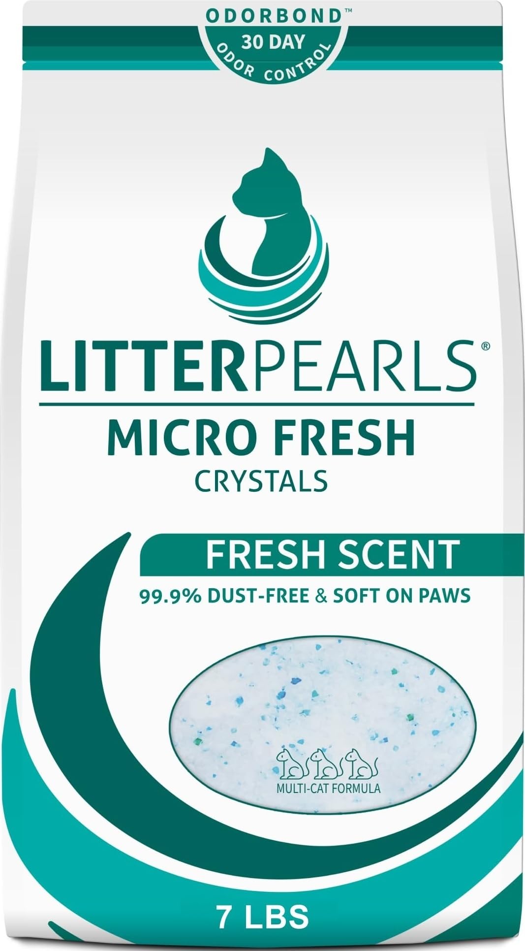 Litter Pearls front packaging showing 7 lb bag and product benefits