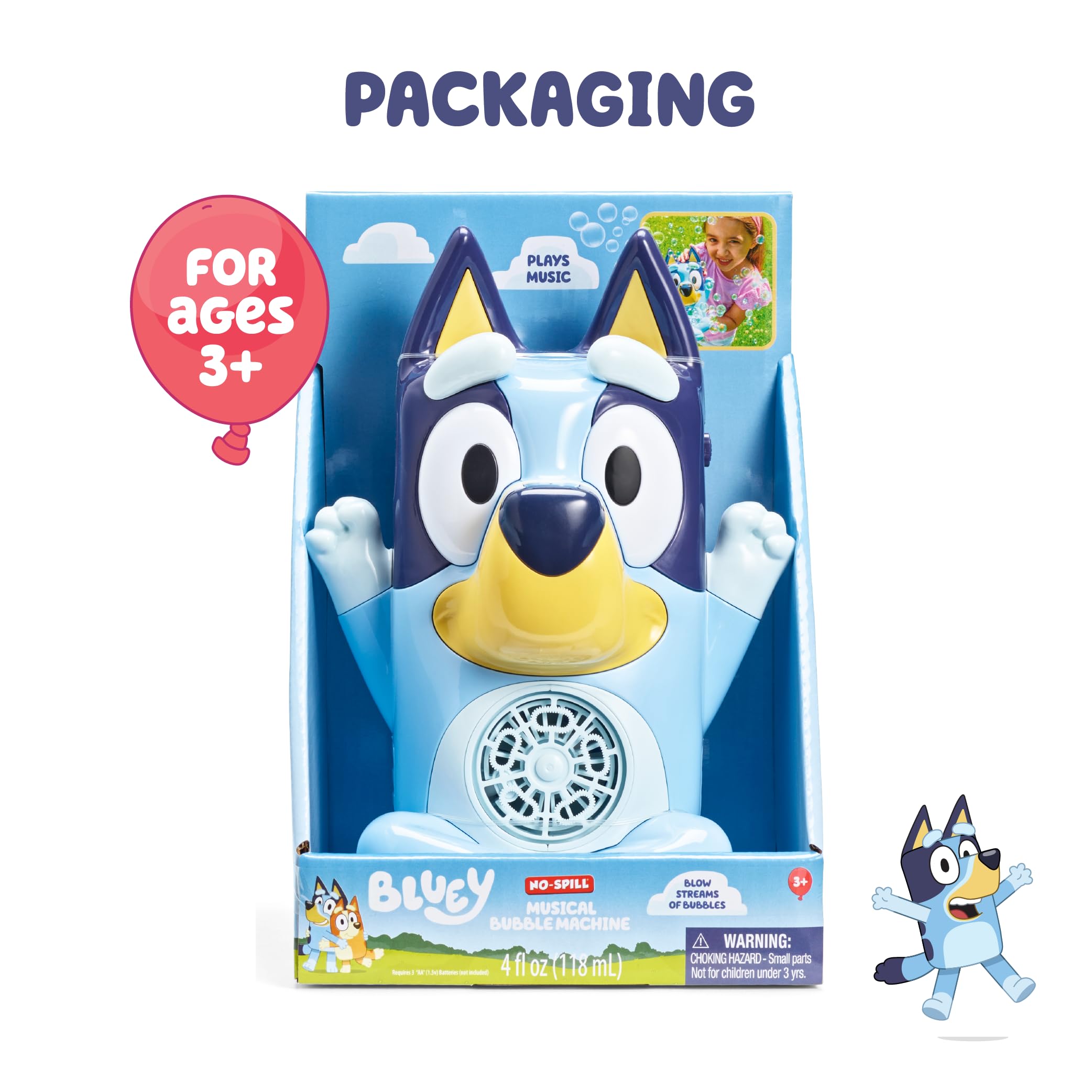 Little Kids Bluey bubble machine boxed with extra solution emphasizing ready-to-gift convenience