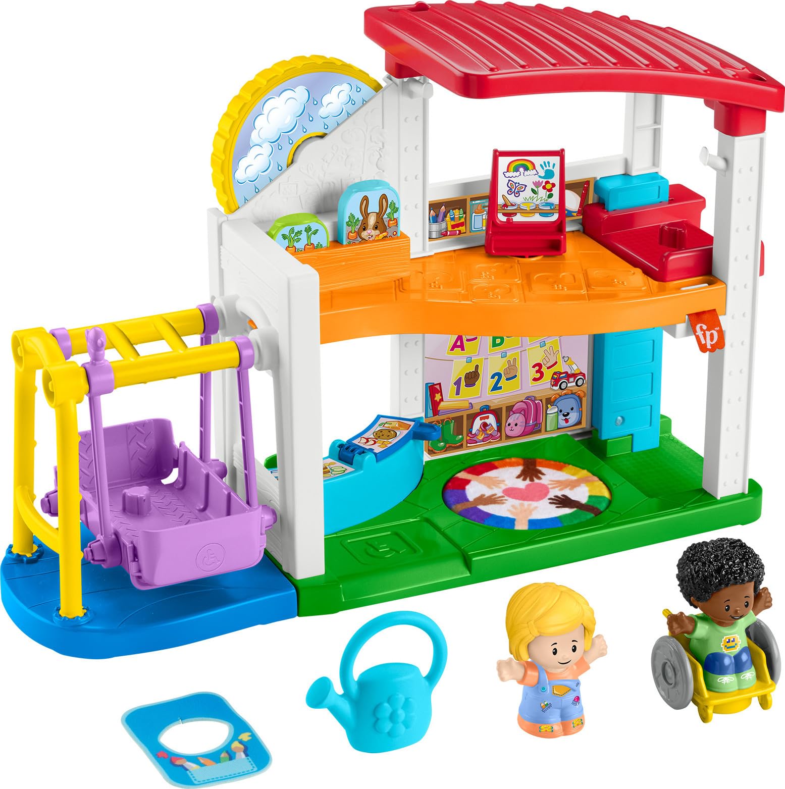 Little People front overview showing inclusive school playset and multiple activity zones