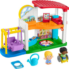 Little People front overview showing inclusive school playset and multiple activity zones