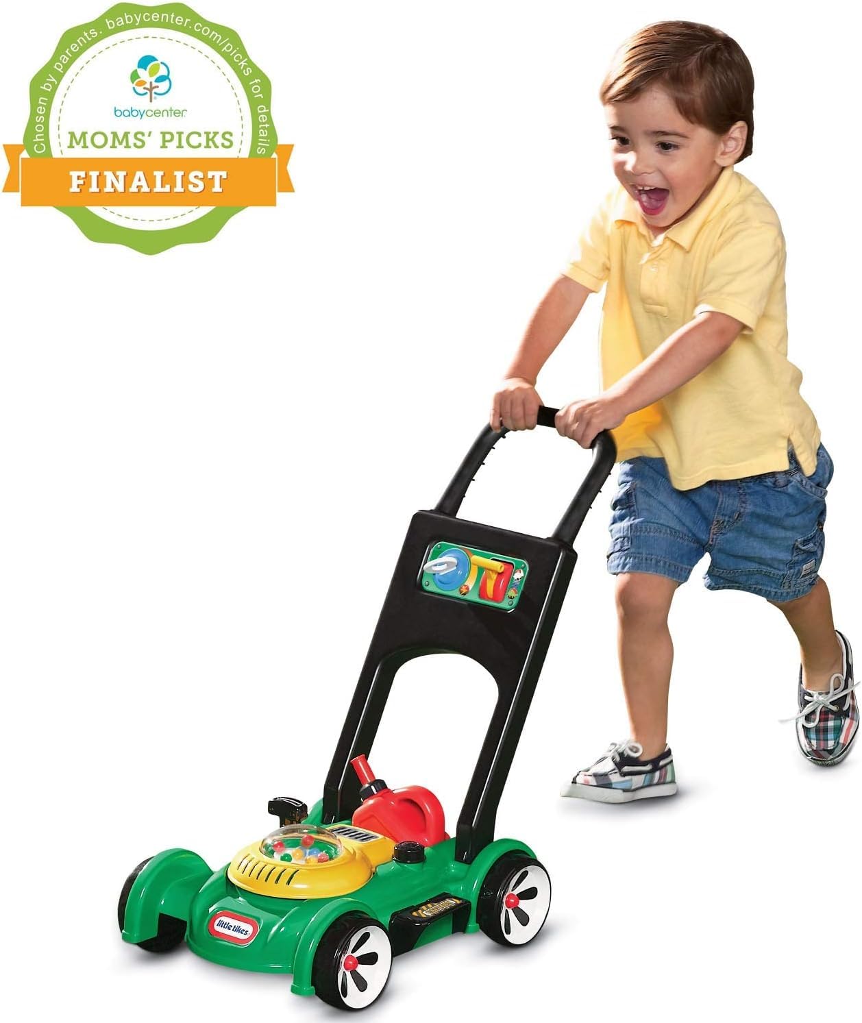Little Tikes mower in backyard lifestyle scene inspiring outdoor imaginative play