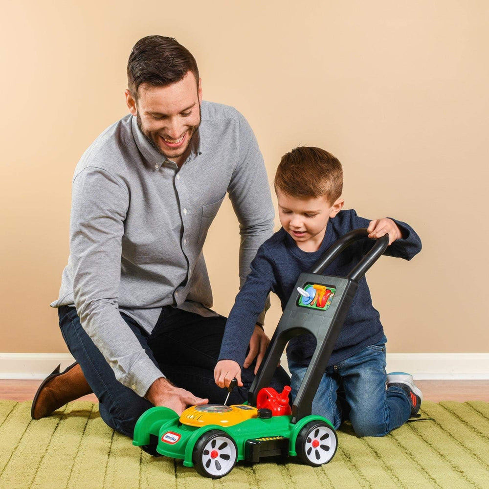 Little Tikes mower pull-cord detail demonstrating engine sound interaction