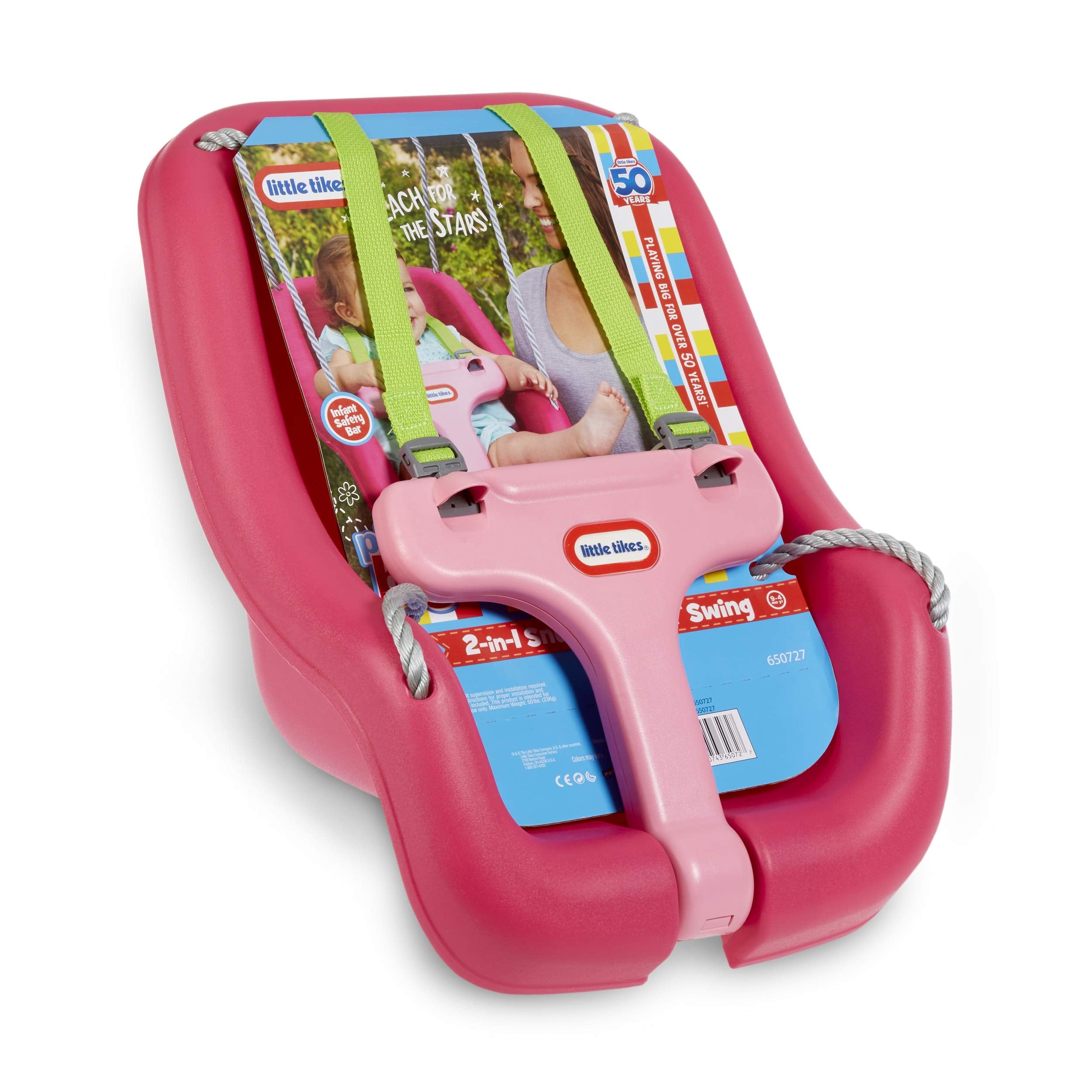 Little Tikes seat beside a child illustrating scale and 50 lb capacity