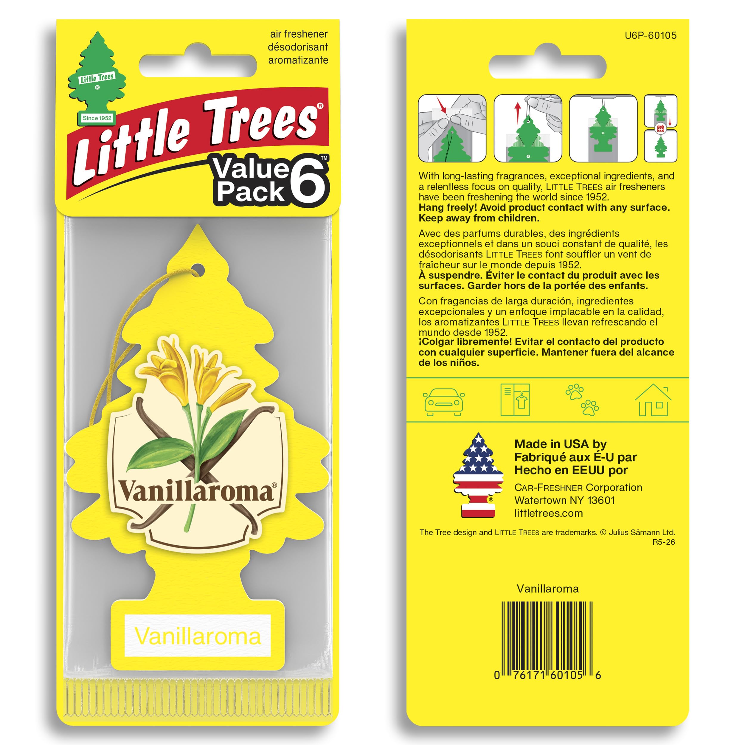 LITTLE TREES Vanillaroma single unwrapped tree, quick freshening benefit