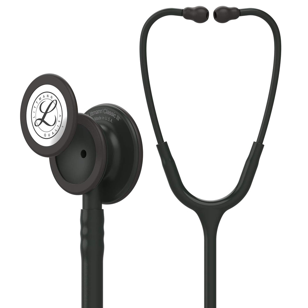 Littmann Classic III front view showing black chestpiece and tubing for clear auscultation