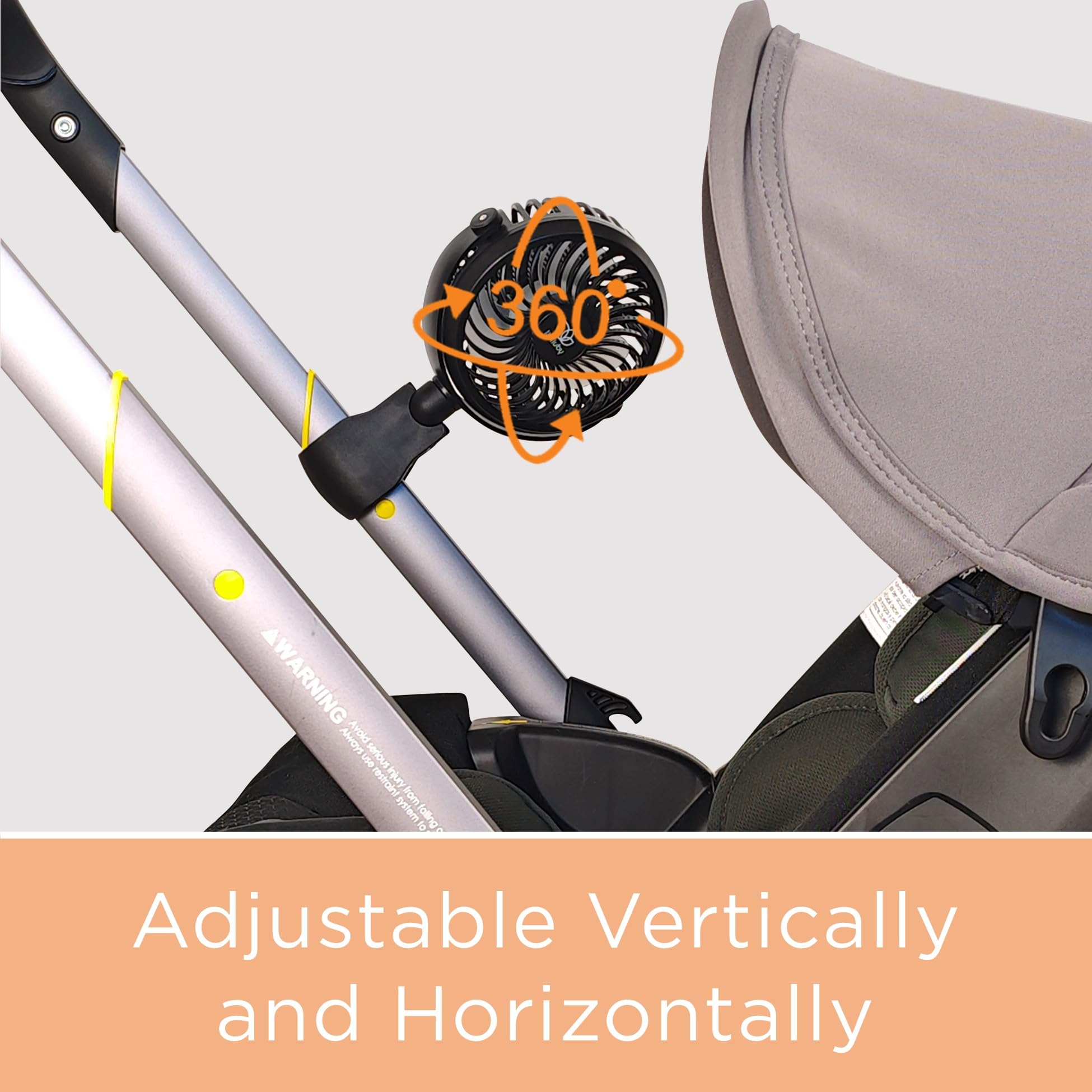 liuliuby fan attached to stroller demonstrating steady airflow for comfort