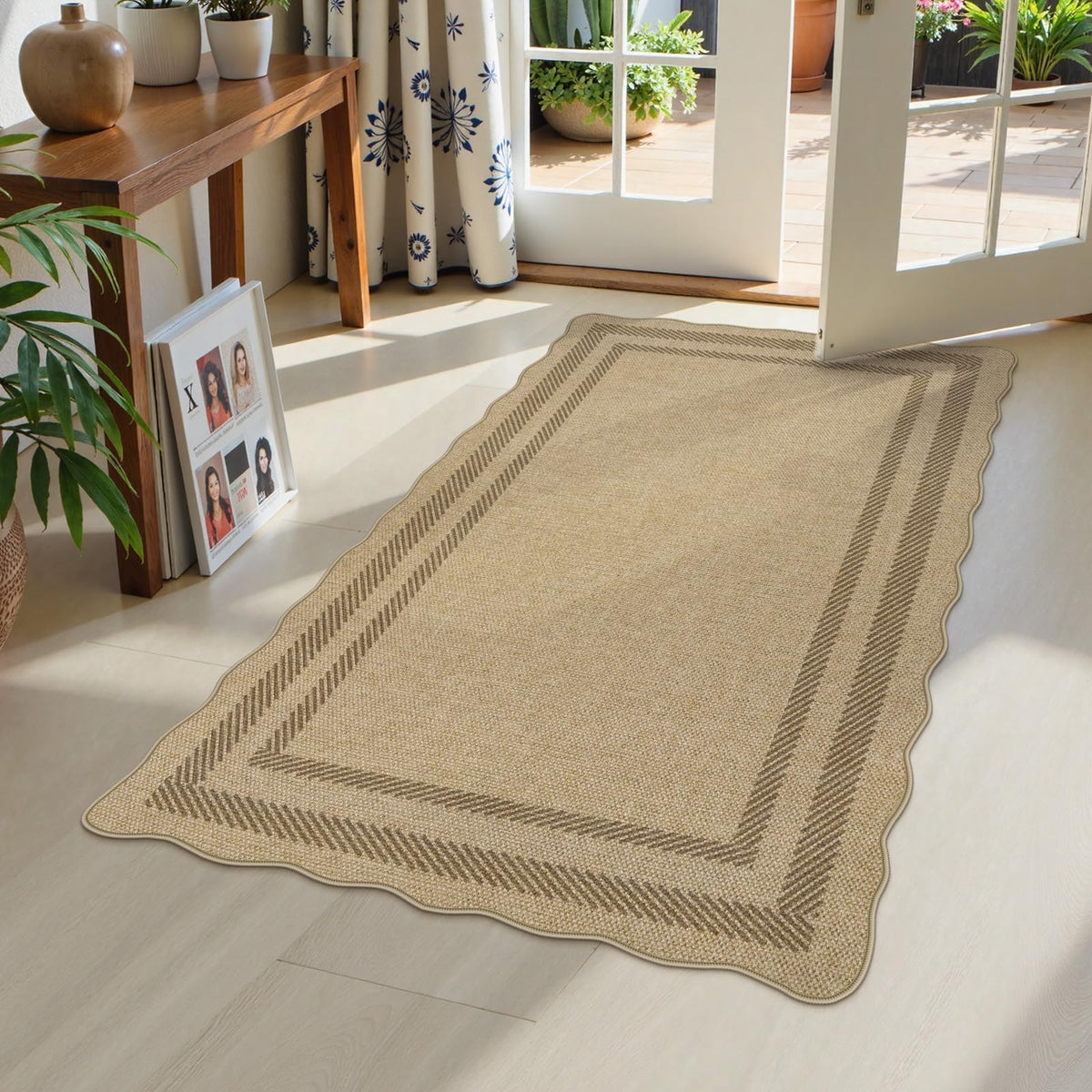 LIVEBOX front view scalloped 3x5 rug showing pattern and curb appeal
