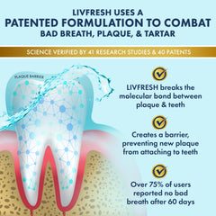 Person using LIVFRESH mouthwash demonstrating fresher breath benefit