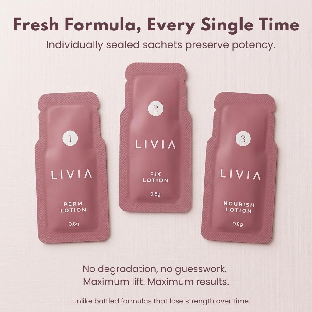 LIVIA sealed single-use sachet close-up preserving fresh formula for reliable lifts