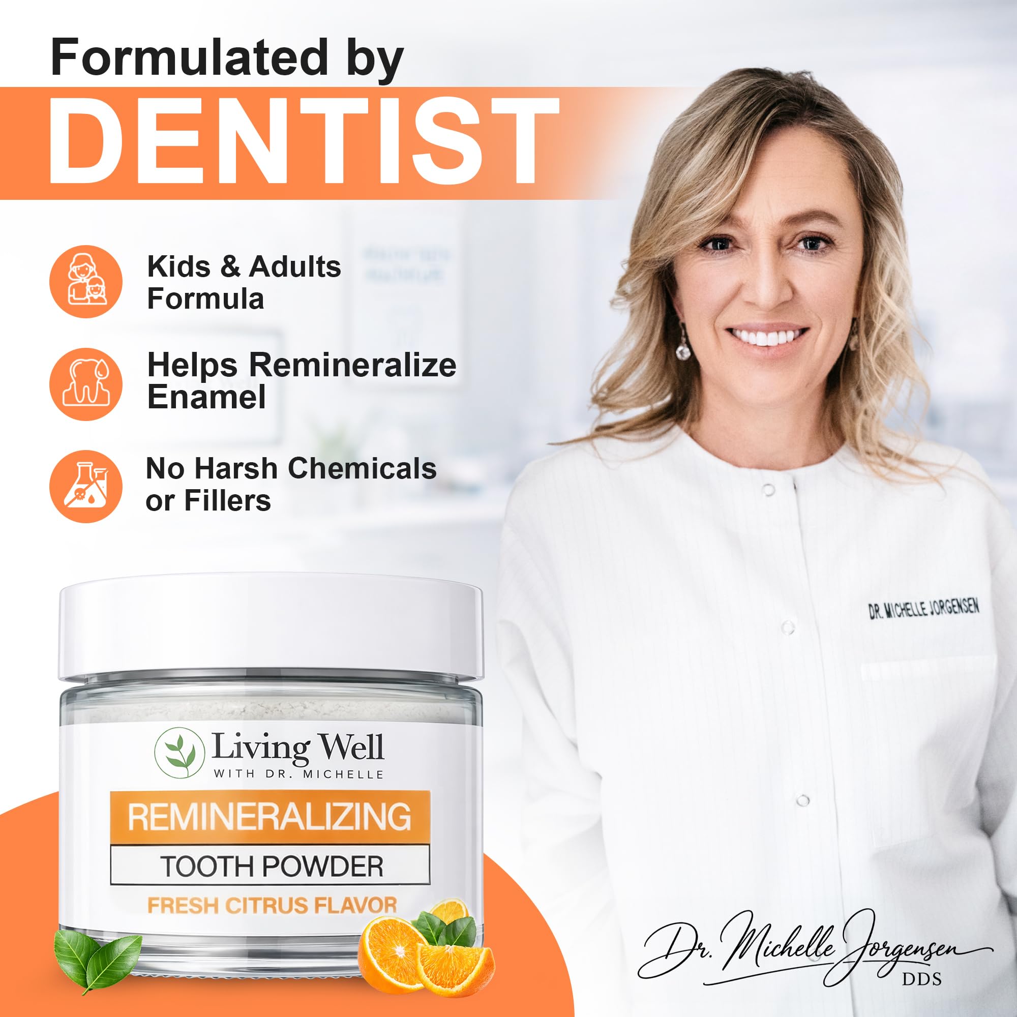 Living Well with Dr. Michelle open jar revealing fine powder texture for gentle brushing