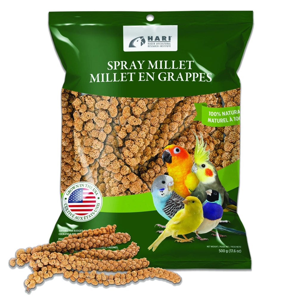 Living World front packaging showing 17.6 oz millet spray and benefits