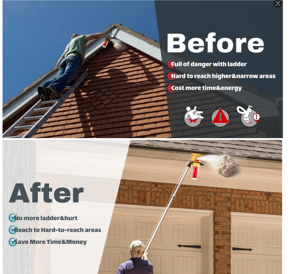Lizatto in use spraying eaves for wasp treatment showing safer ground operation