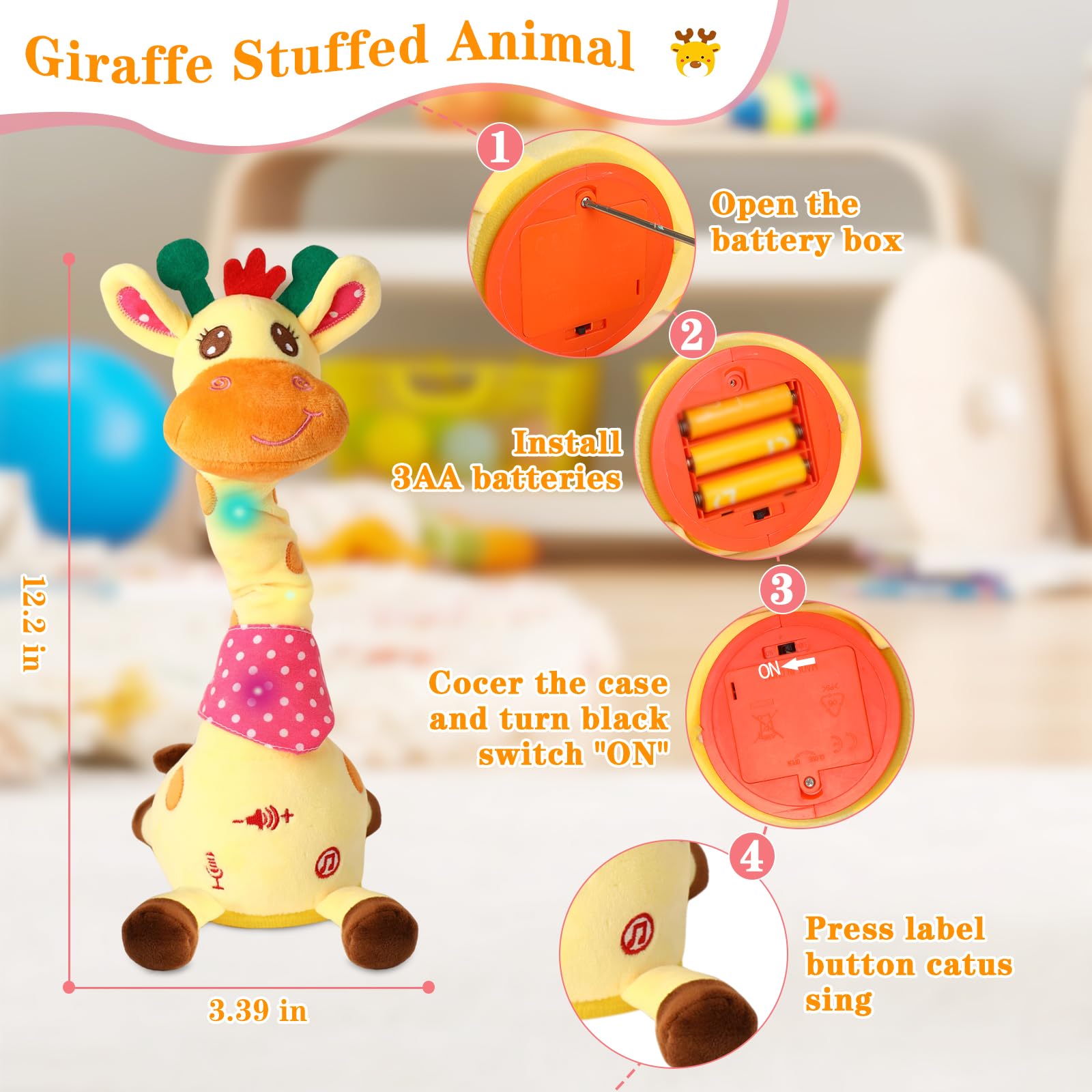 LLUKEME giraffe mid-dance demonstrating twisting motion that entertains toddlers