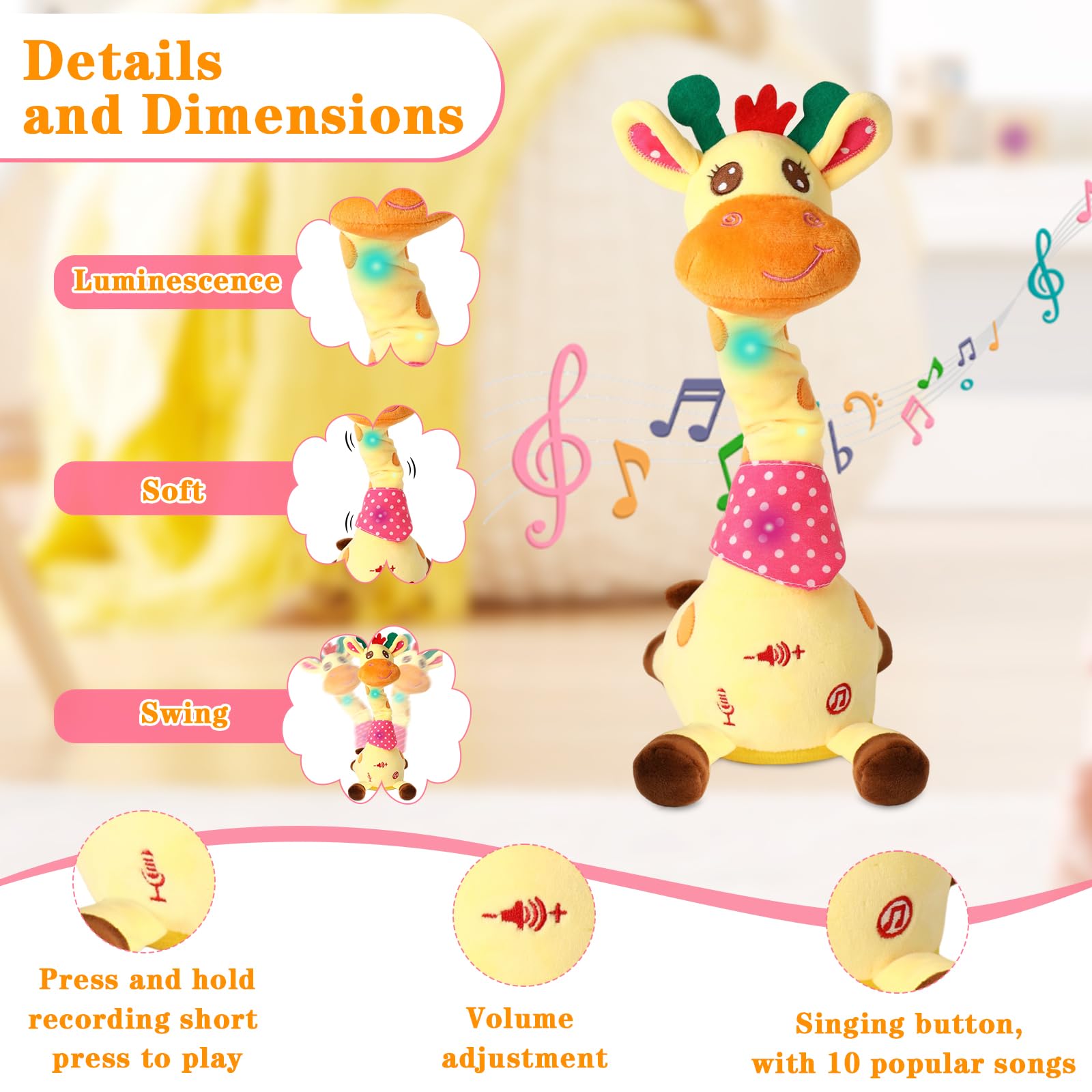 LLUKEME giraffe recording button close-up showing easy voice-recording control