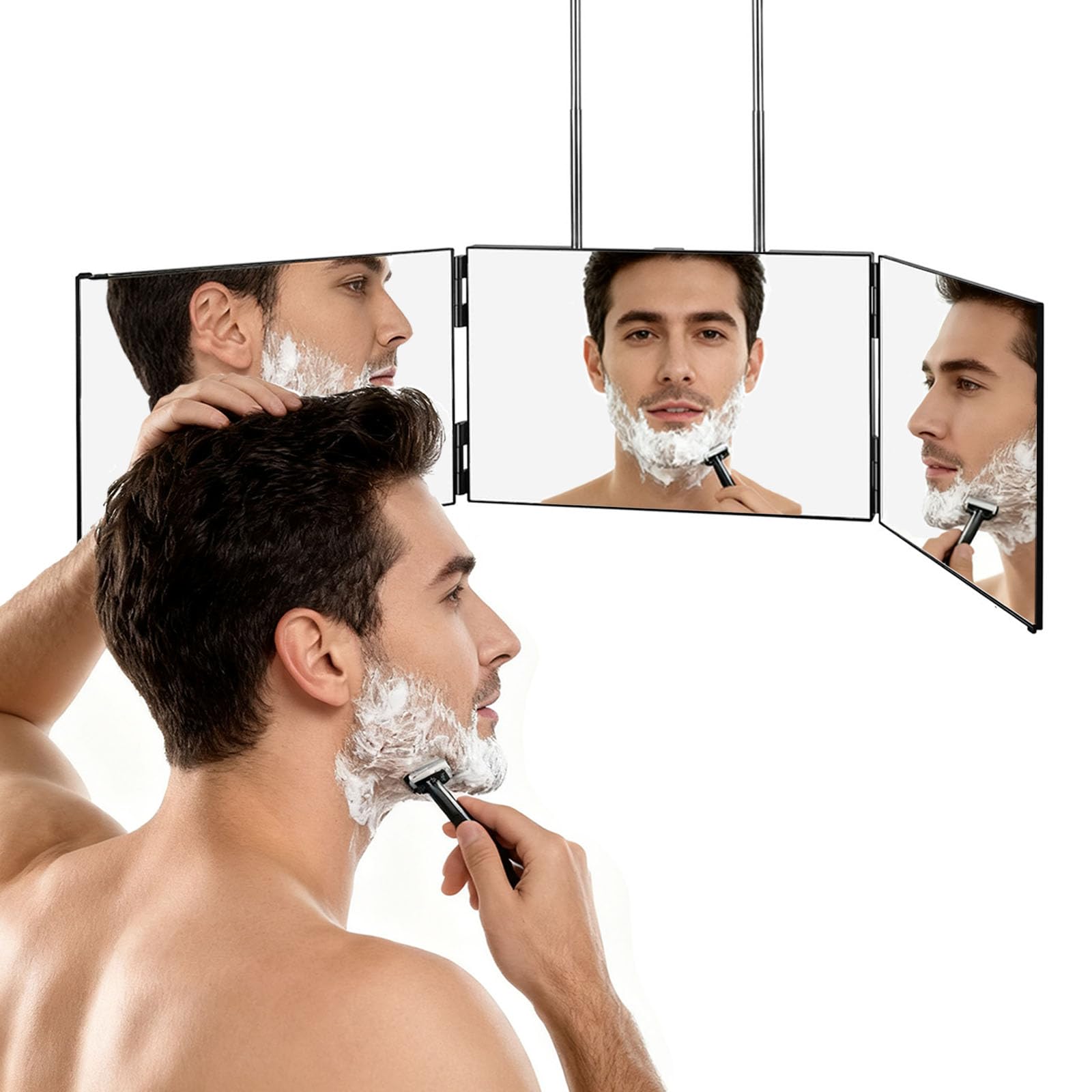 LMZNXCZ front view tri-fold mirror showing full reflective panels for clear grooming