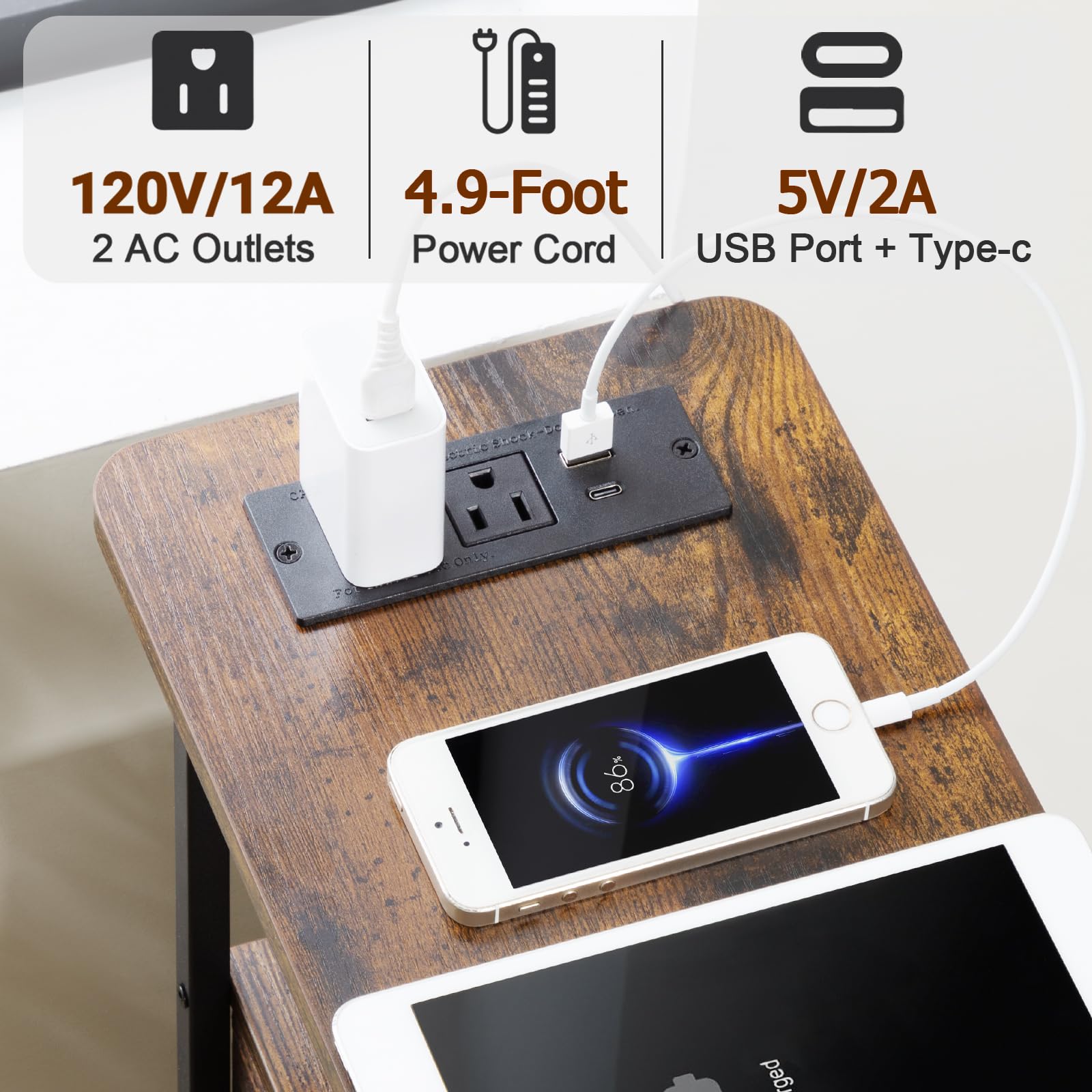 LOAKEKEL charging station closeup showing USB, Type-C and AC convenience