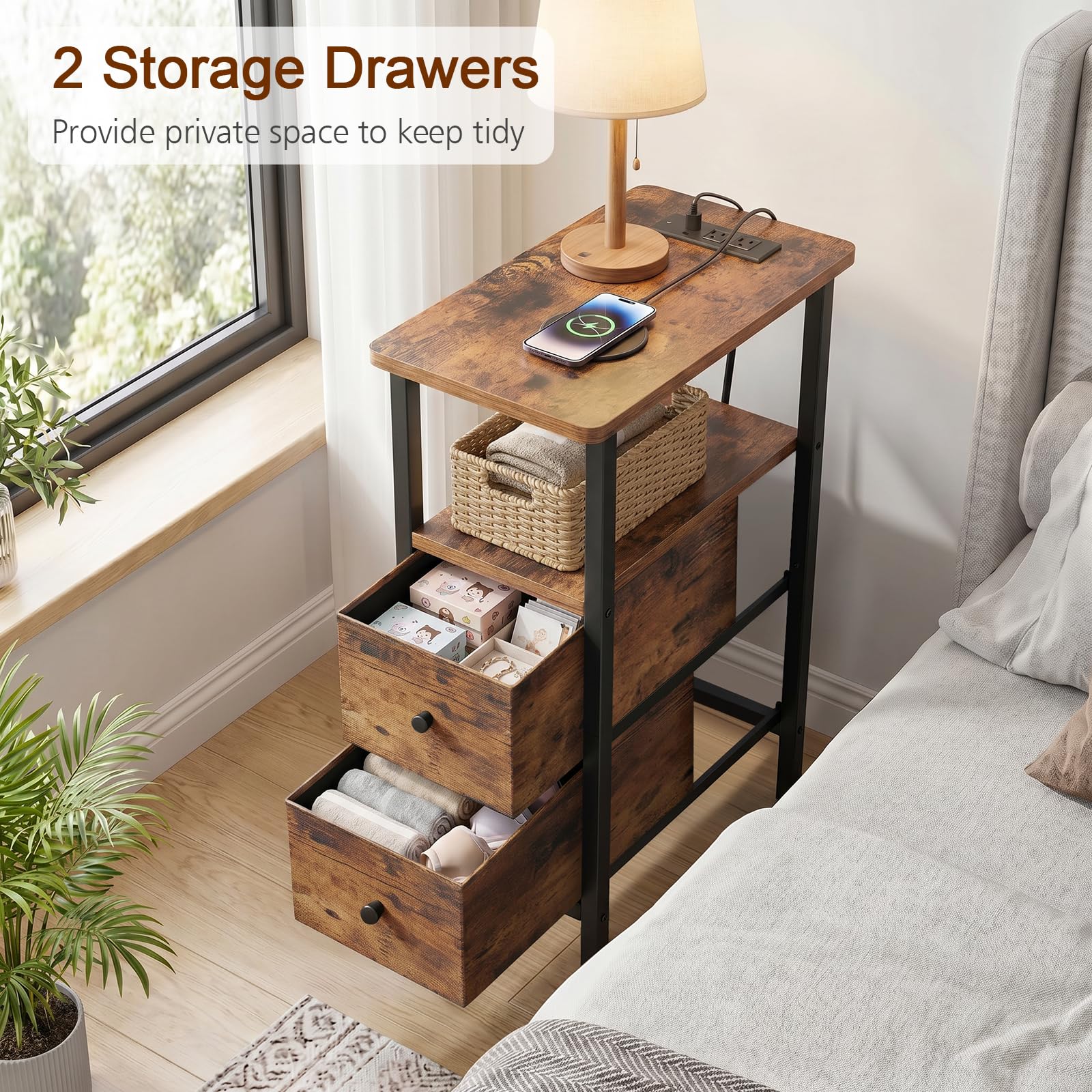 LOAKEKEL next to sofa showing scale and ideal placement benefit