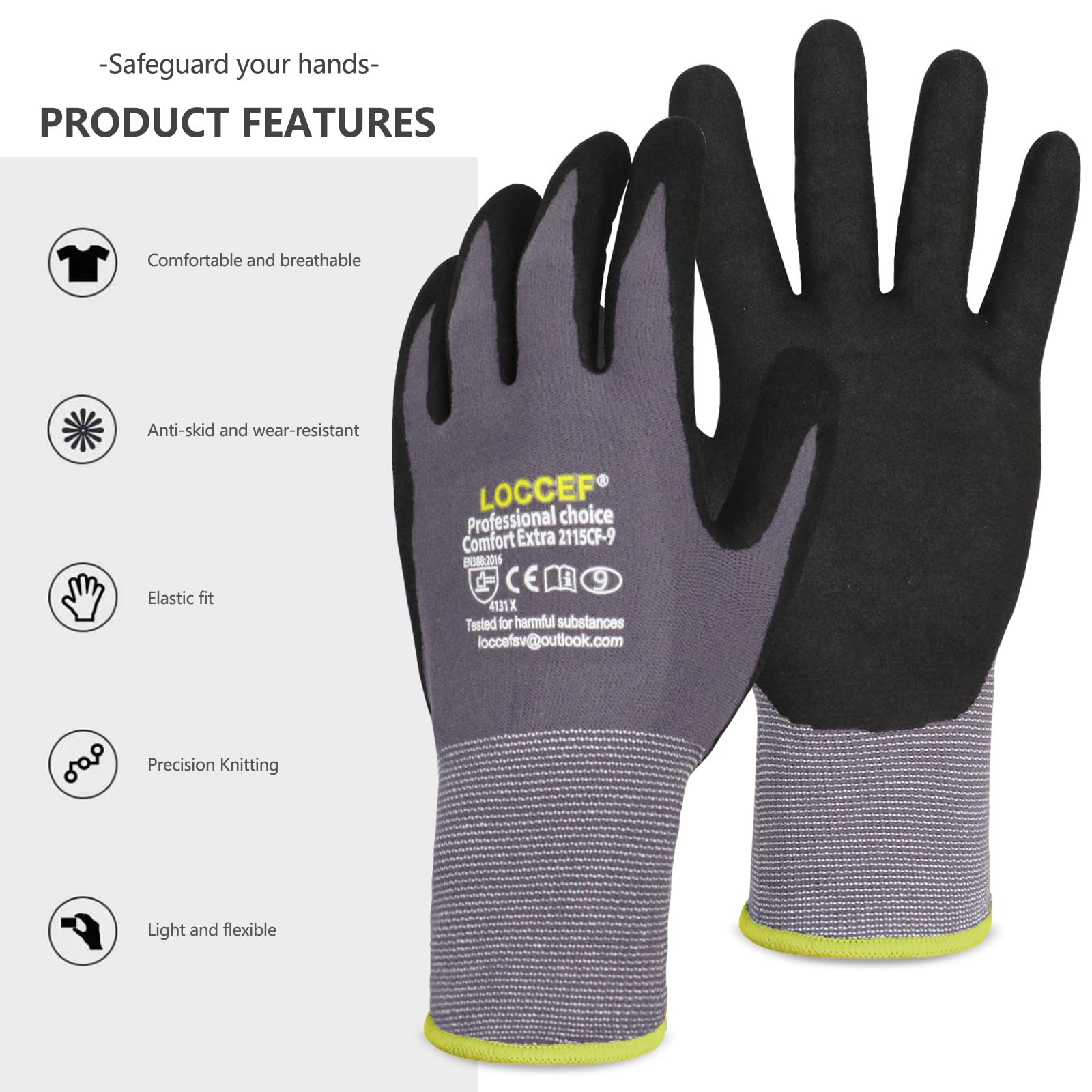 LOCCEF product label and CE mark proving EN388 safety compliance