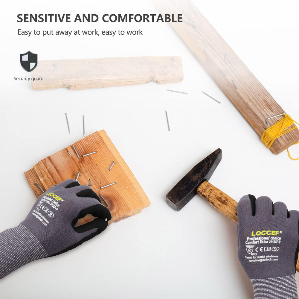 LOCCEF gloves on a workbench scene enabling comfortable long shifts