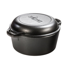 Lodge front view of 5-quart double dutch oven showing durable design and versatility