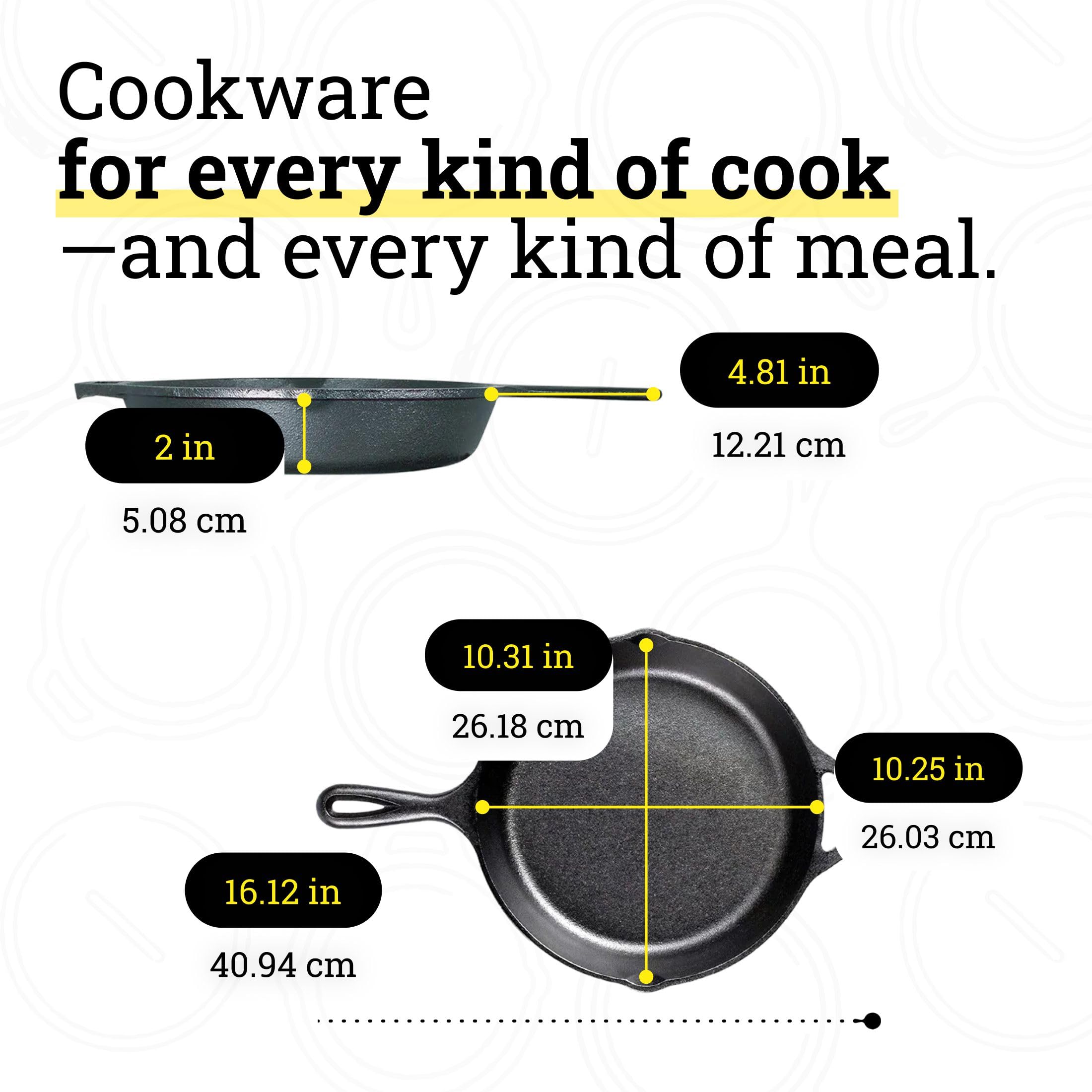 Lodge skillet next to spatula for scale and everyday kitchen fit