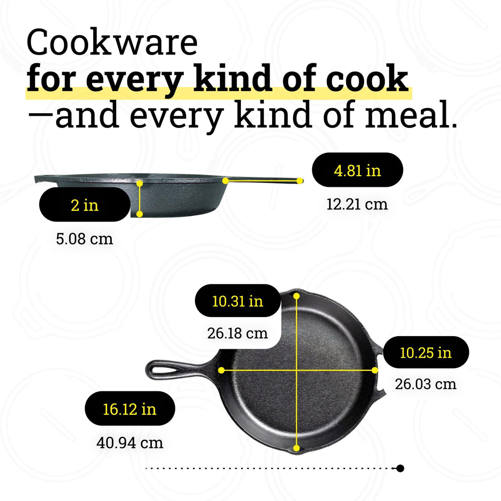 Lodge skillet next to spatula for scale and everyday kitchen fit