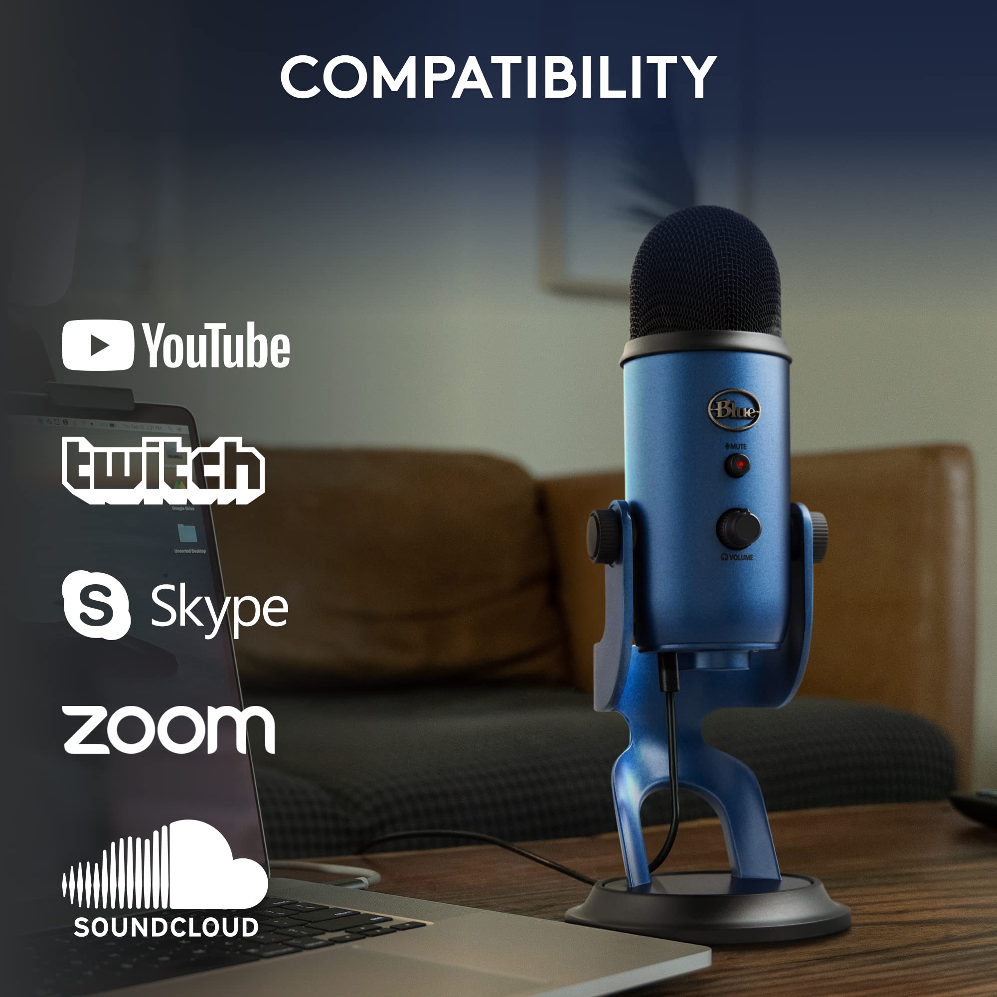 Logitech G Blue Yeti back connection ports showing USB plug-and-play convenience