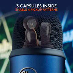 Logitech G Blue Yeti on desk with headphones illustrating real-time monitoring