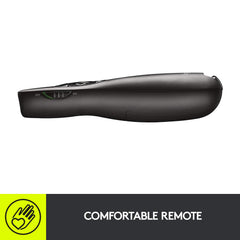 Logitech R400 back with battery compartment open for quick AAA replacement benefit