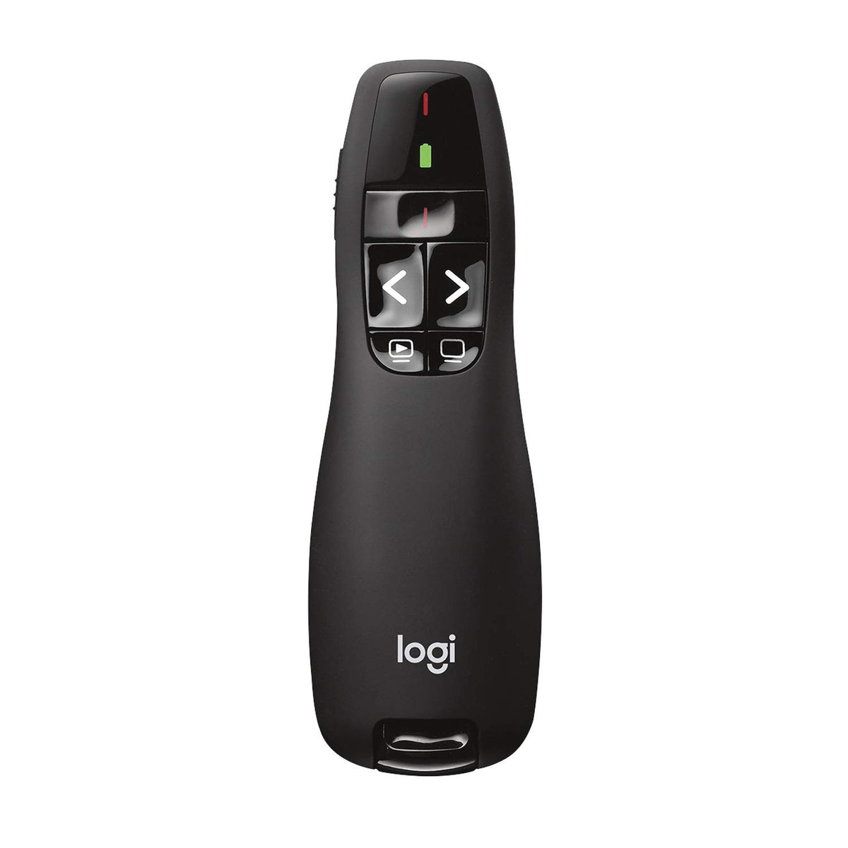 Logitech R400 front view showing controls and ergonomic shape for confident presentations