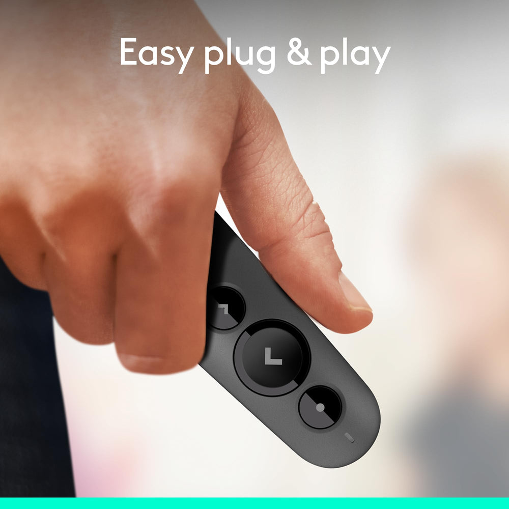 Logitech R500s close-up of tactile buttons for reliable slide navigation