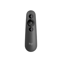 Logitech R500s with USB receiver docked for secure storage and easy transport