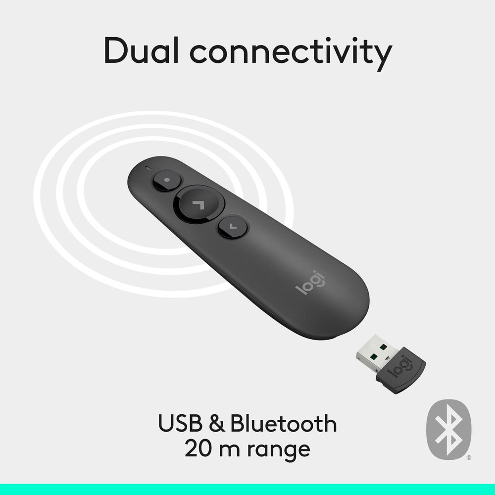 Logitech R500s slim side profile demonstrating comfortable grip and portability