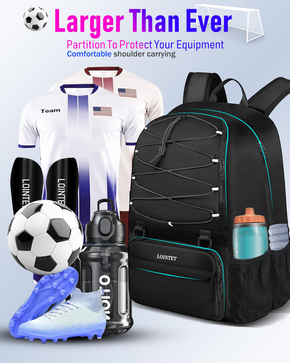 LOINTET lifestyle shot of a player wearing the backpack comfortably for travel